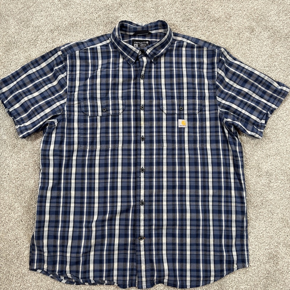 Carhartt Mens Shirt Size XL Loose Fit Short Sleeve Plaid Button‎ Down Work wear